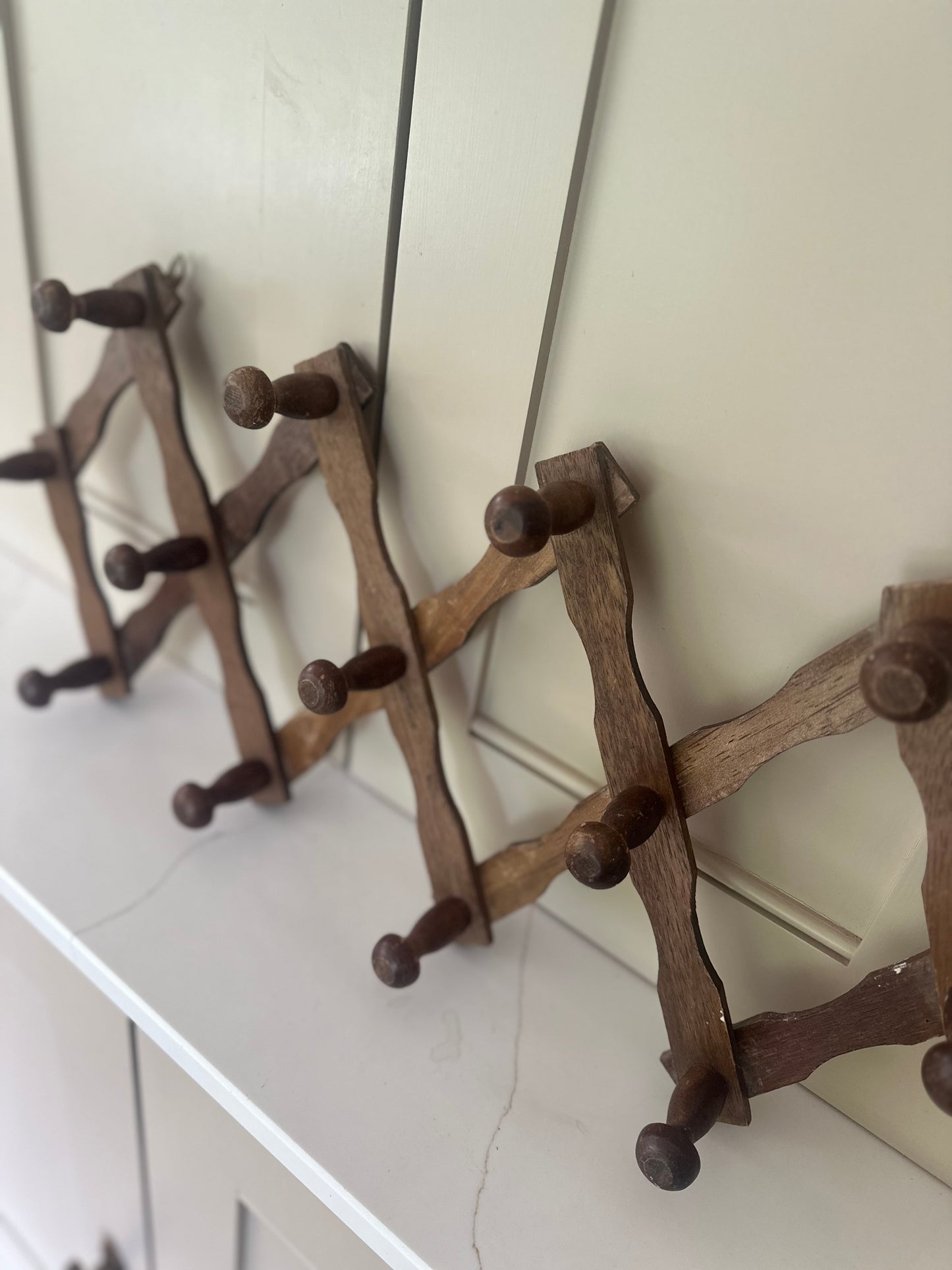 Vintage French expandable coat hooks wooden large