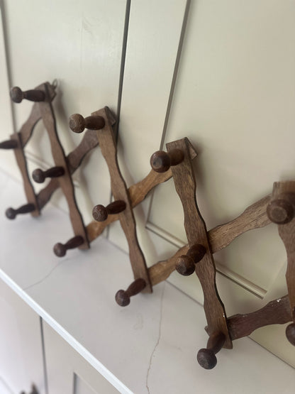 Vintage French expandable coat hooks wooden large