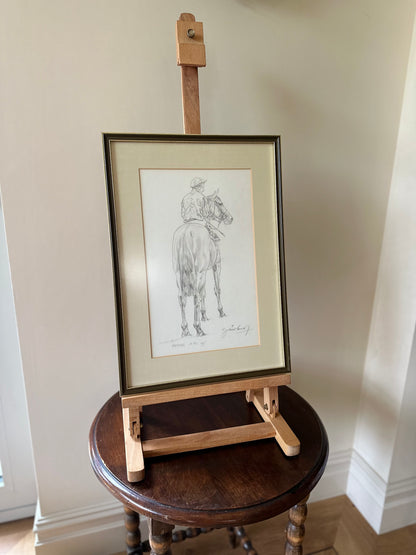 Horse & rider pencil sketch framed & signed