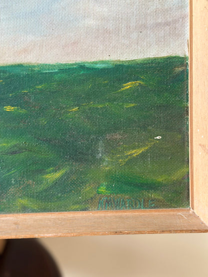 Vintage wall art oil on board signed framed - boat