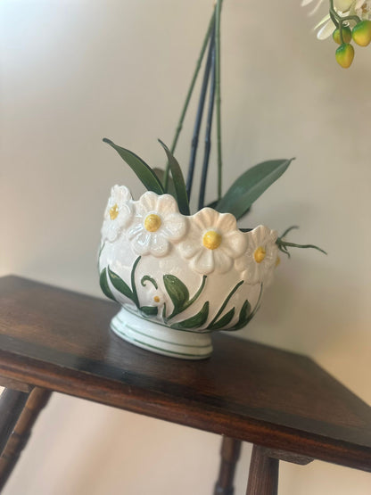 large vintage daisy footed planter Portuguese
