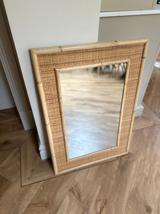 Mid century vintage rattan bamboo large mirror