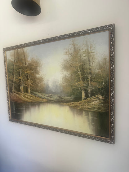 Large vintage country side painting signed framed