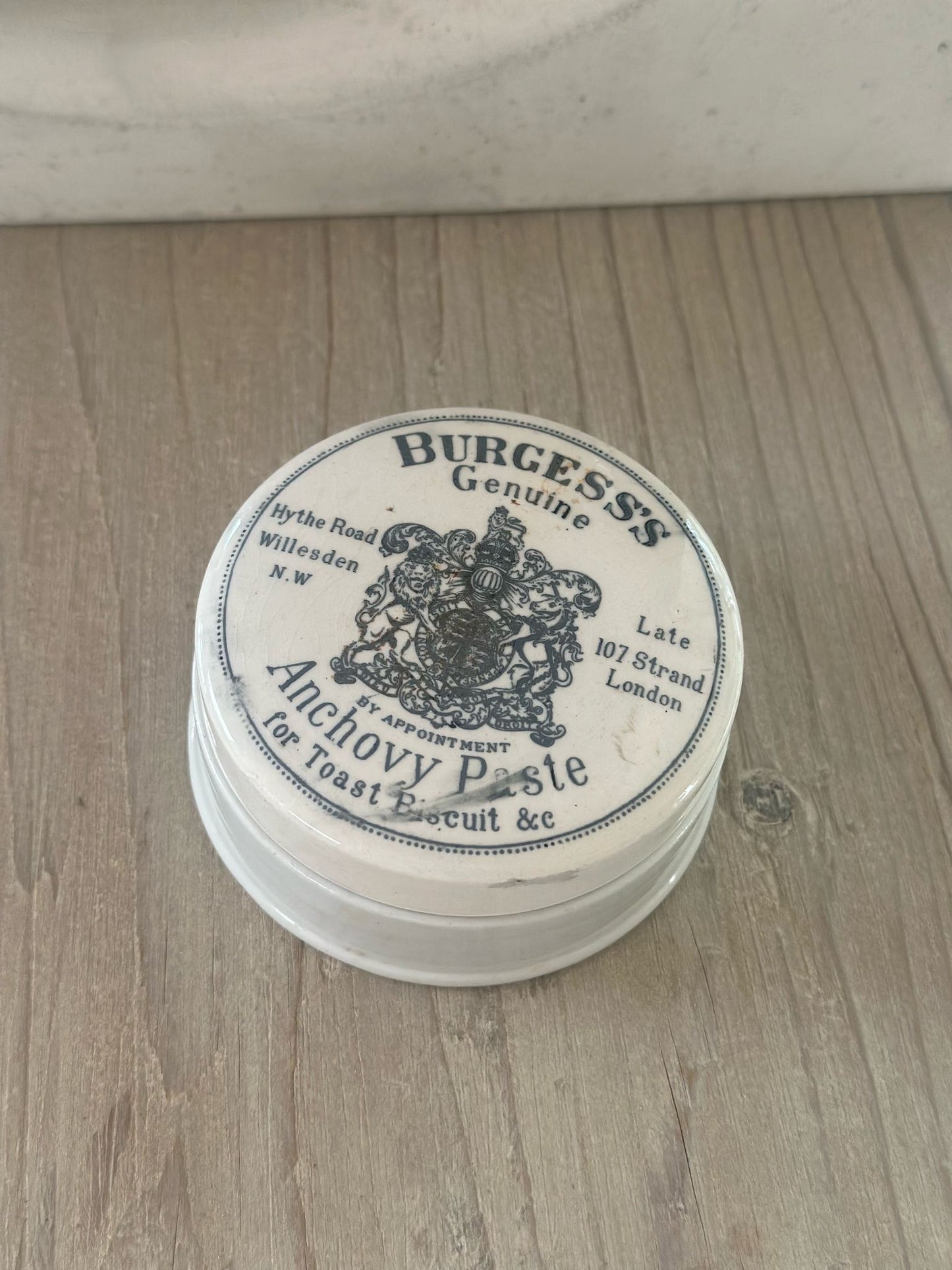 antique early 1900’s burgess anchovy paste pot