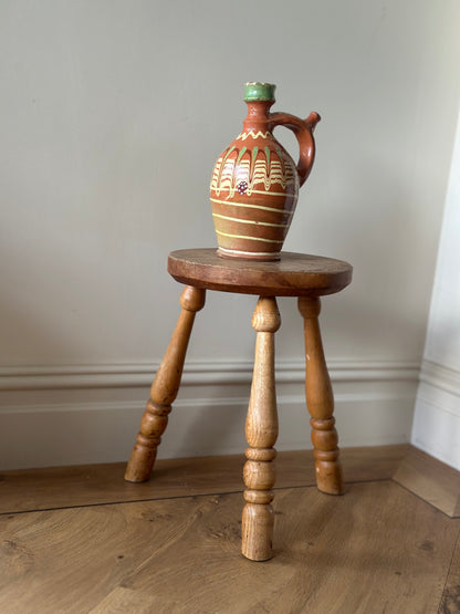 Vintage light wood hand turned leg stool