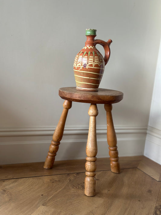 Vintage light wood hand turned leg stool