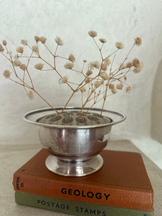 Vintage Silver flower frog bowl