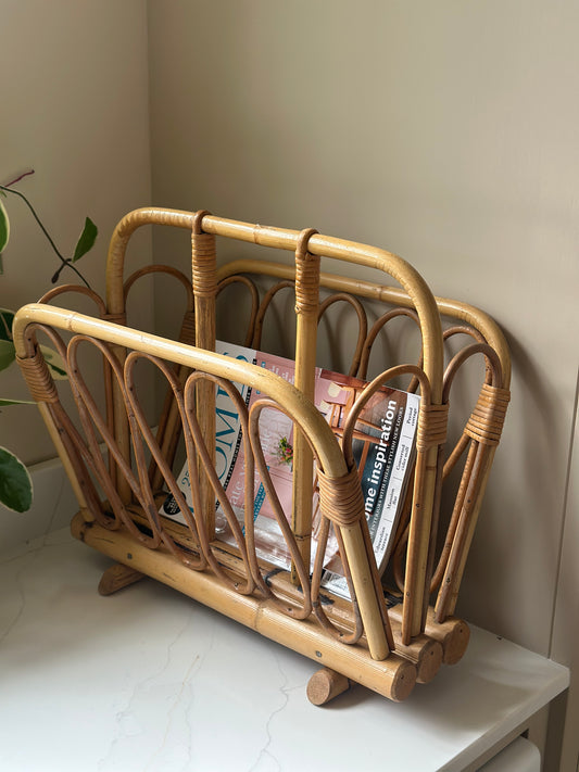 Bamboo 1970s magazine rack - solid rattan