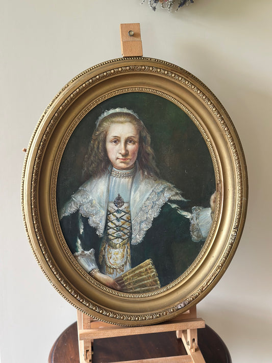 Oval vintage wall art portrait of lady framed