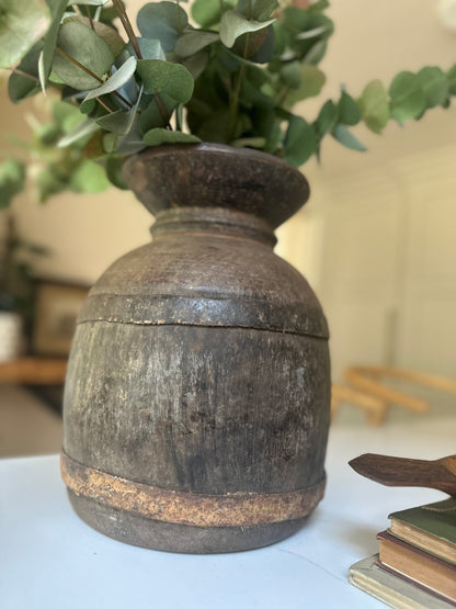 Vintage Ethiopian large water carrier wooden wabi sabi