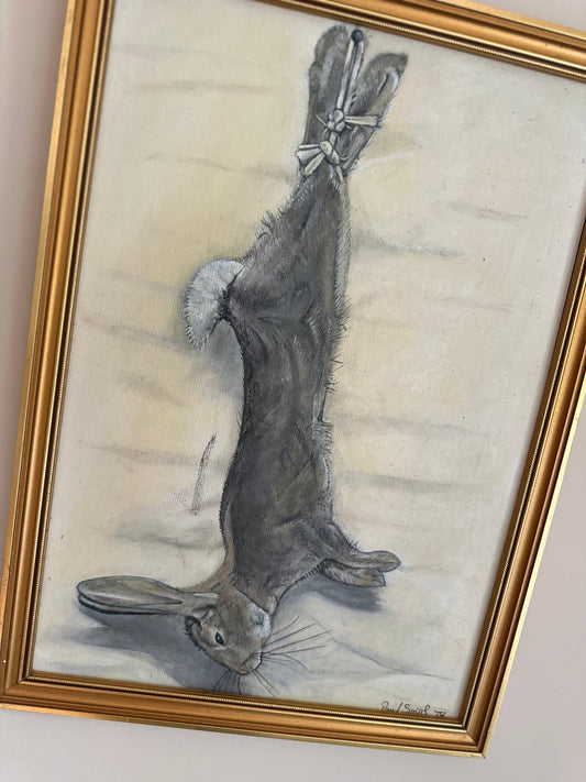 Vintage rabbit neutral painting signed by known painter Paul smith framed