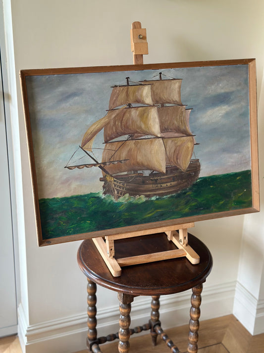 Vintage wall art oil on board signed framed - boat