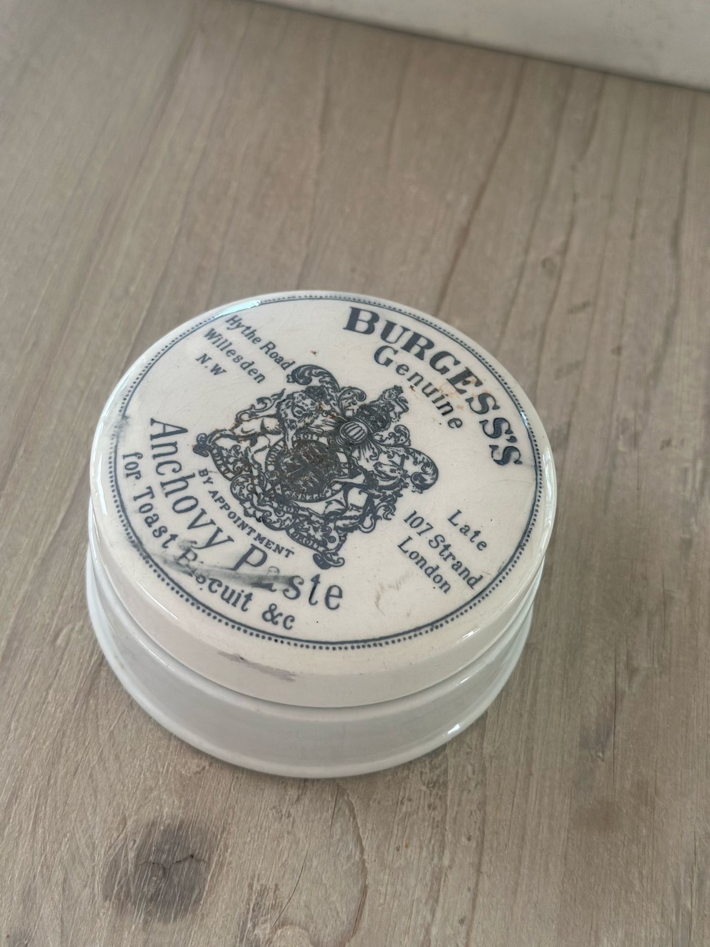 antique early 1900’s burgess anchovy paste pot
