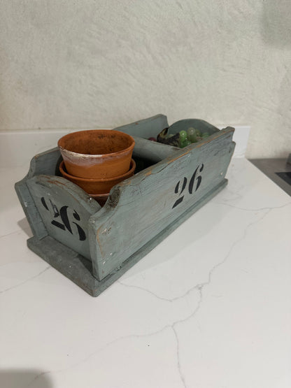 Vintage French baby blue chippy paint No 26 trug found in a vineyard
