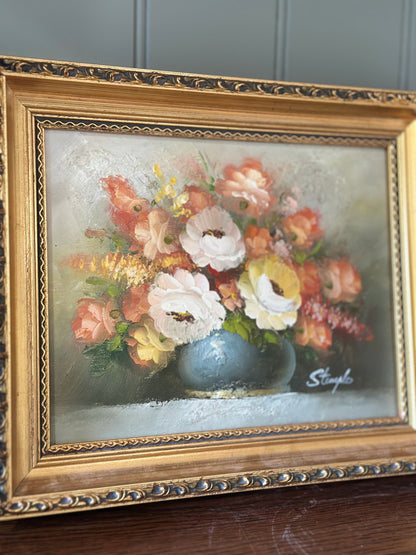 Floral oil - framed & signed vintage art