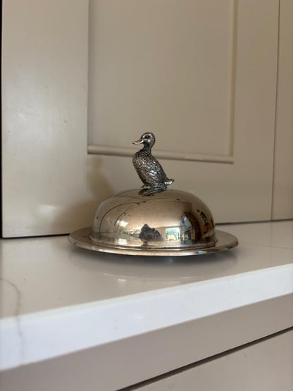 Silver duck butter dish vintage very rare