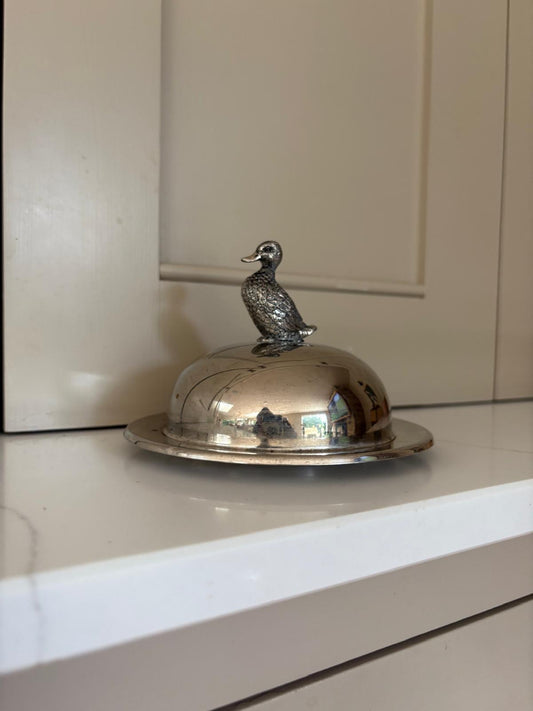 Silver duck butter dish vintage very rare