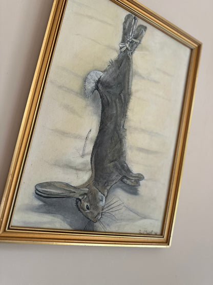 Vintage rabbit neutral painting signed by known painter Paul smith framed