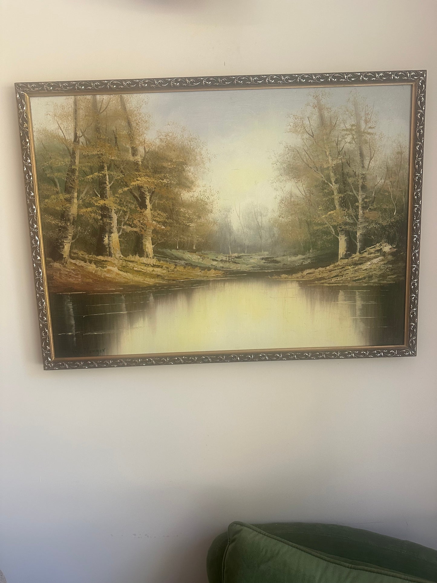 Large vintage country side painting signed framed