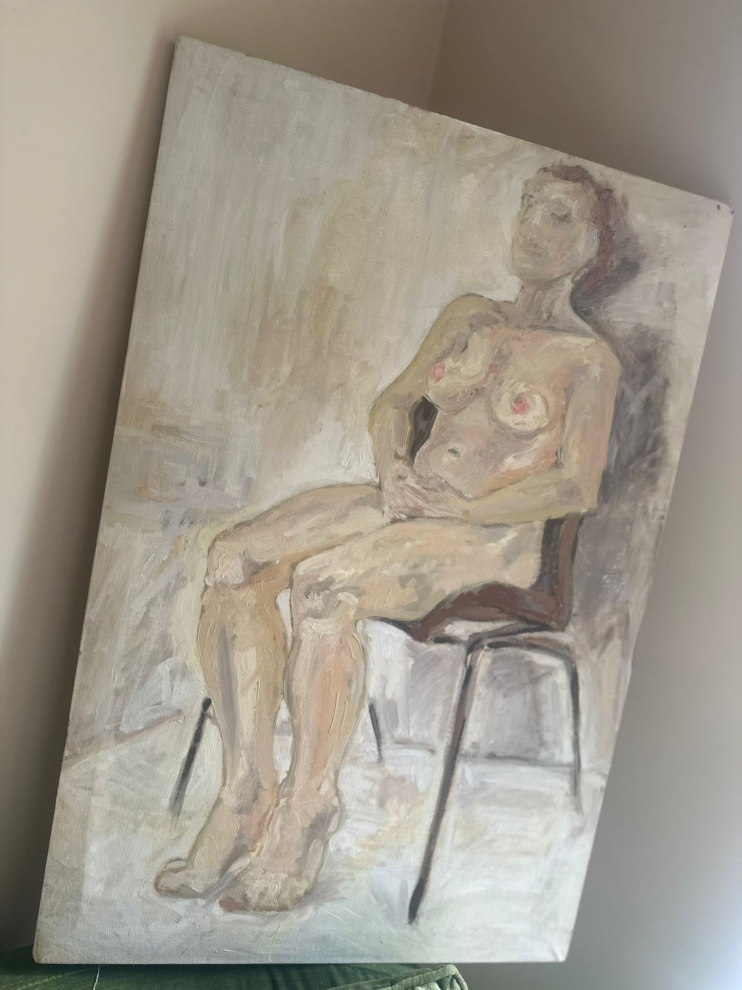 naked lady canvas oil painting in neutral colours