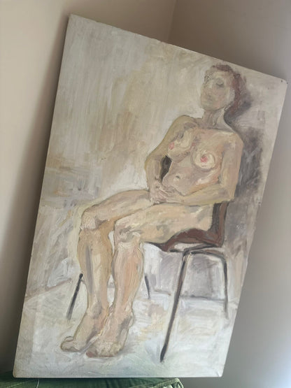naked lady canvas oil painting in neutral colours