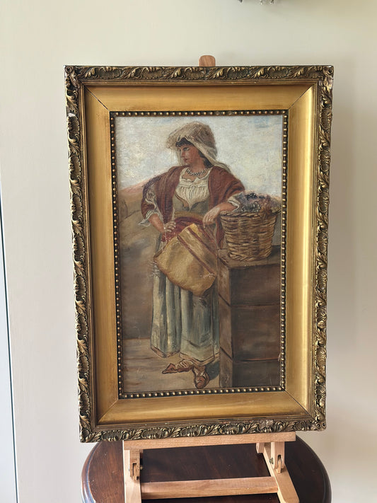 The grape seller - 19c oil painting - framed - large
