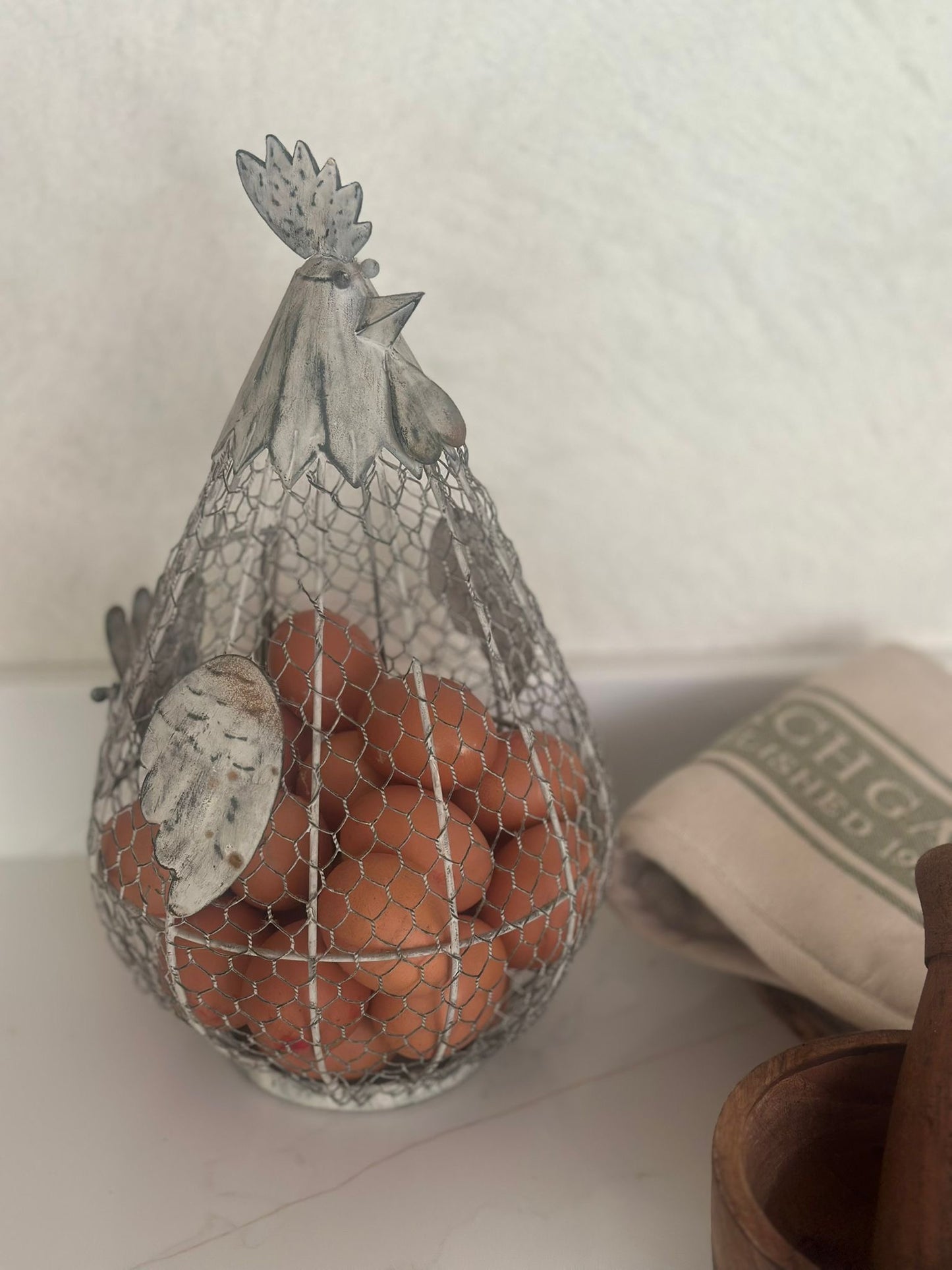vintage wire chicken egg basket - farmhouse