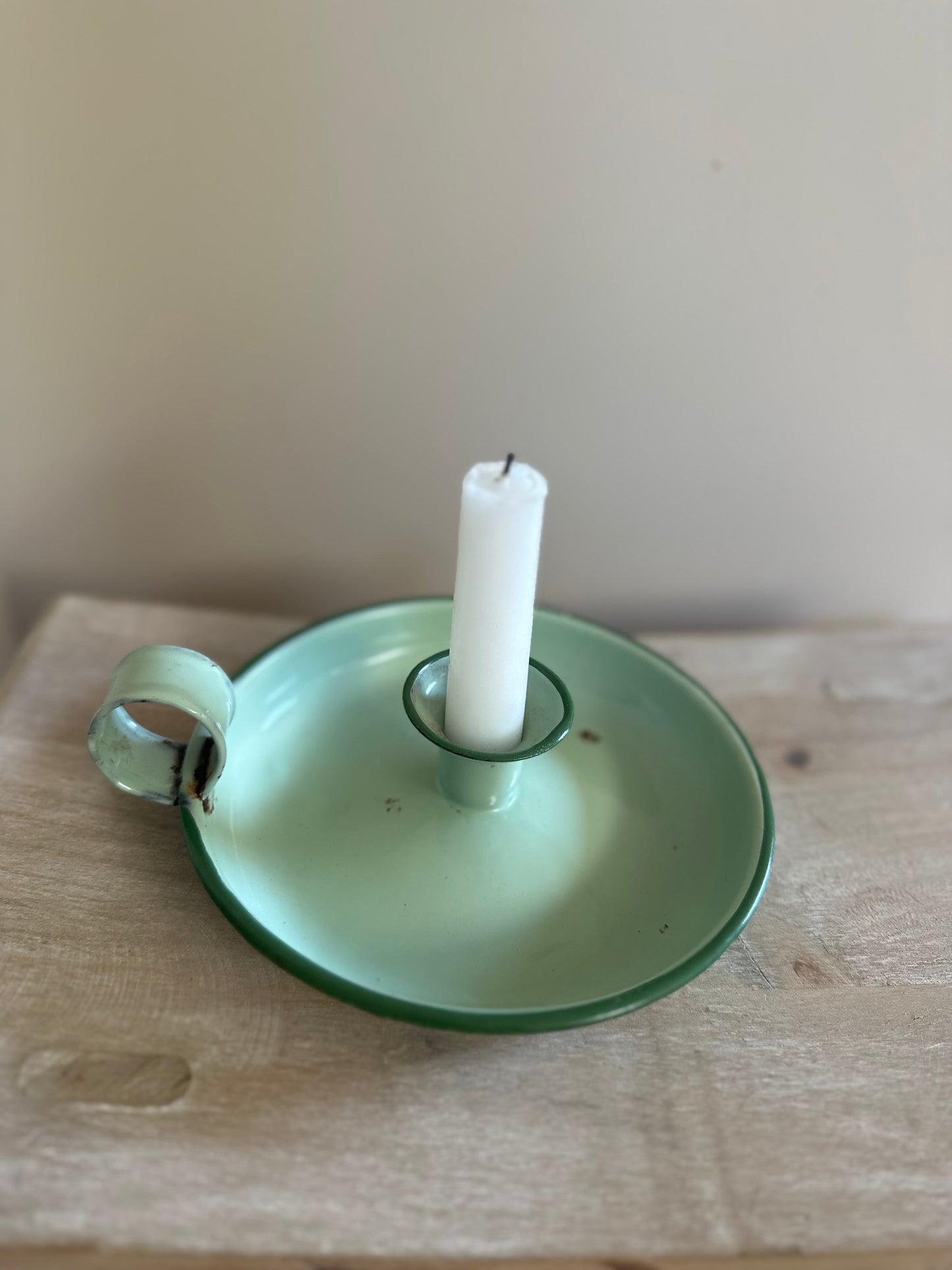 Enamel chamber stick vintage mint