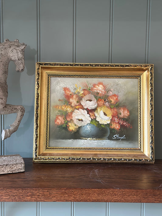 Floral oil - framed & signed vintage art