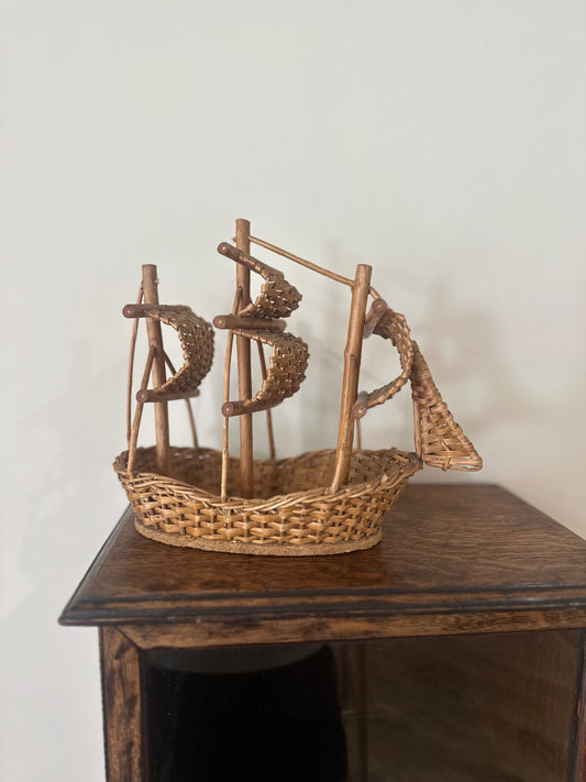 Vintage wicker rattan ship styling piece
