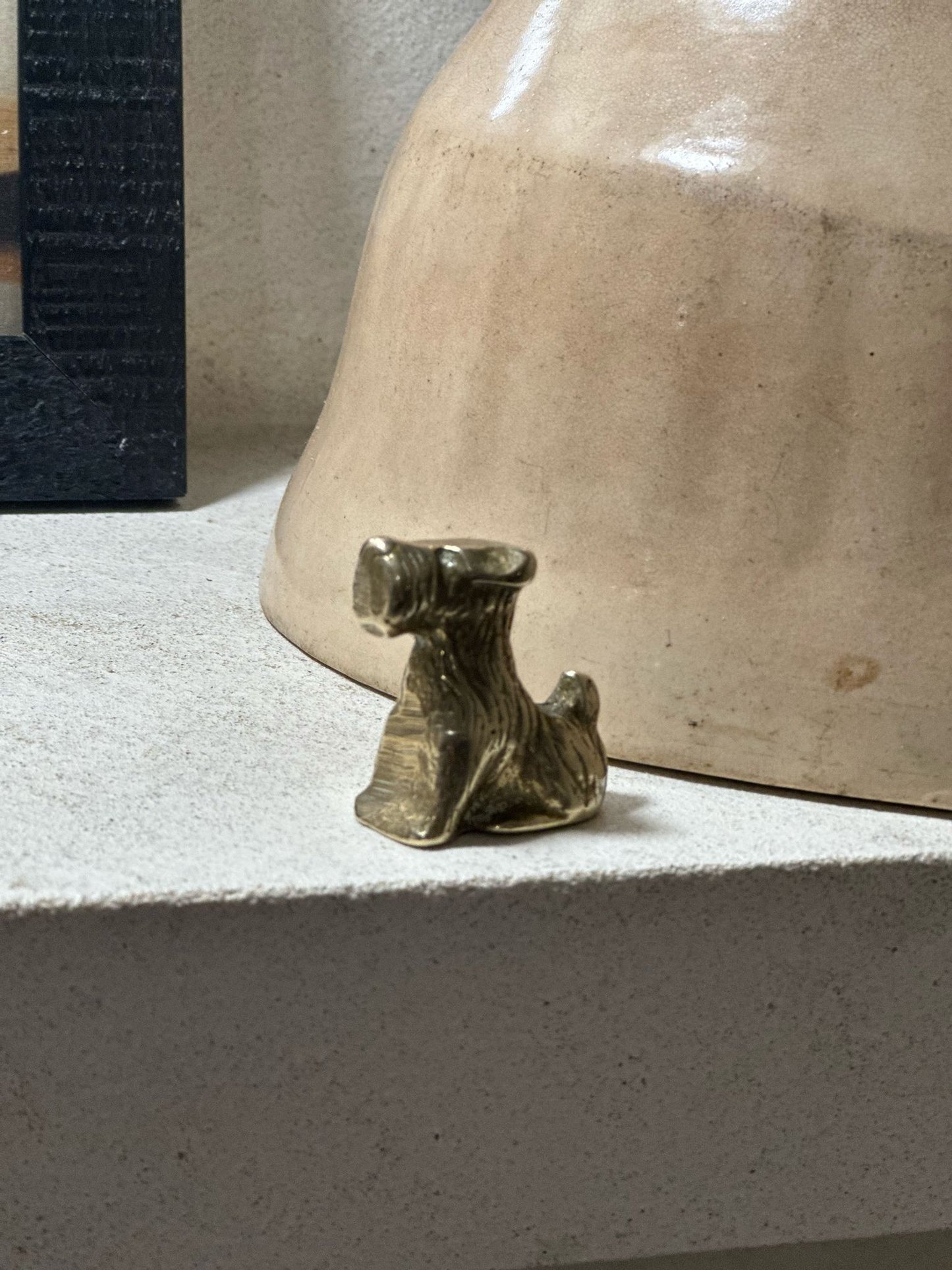 schnauzer Scottie dog brass paperweight vintage