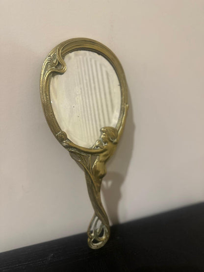 antique hand held mirror Art nouveau naked lady