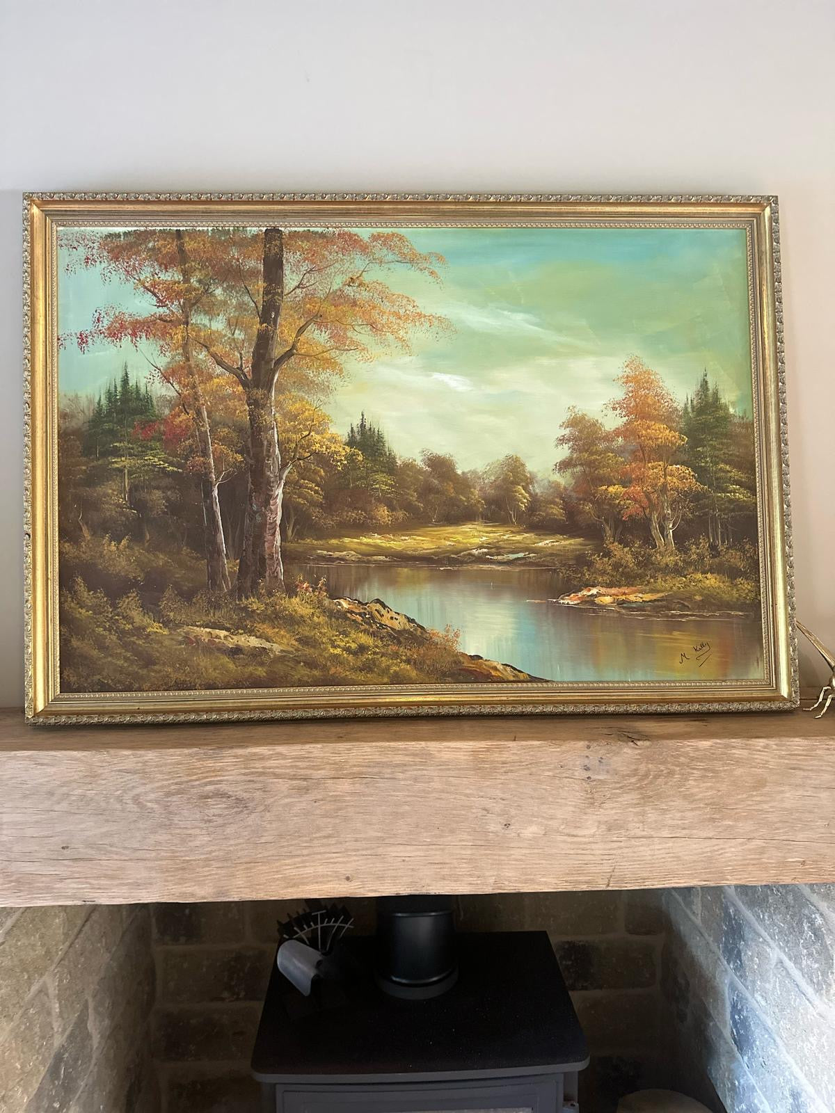 large oil country side scene framed signed