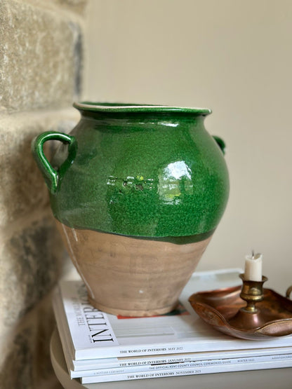 vintage large terracotta and green glazed pot