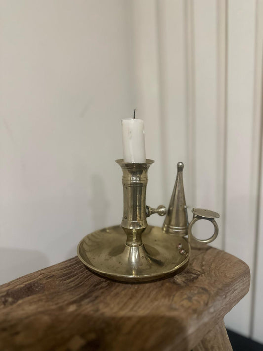 vintage brass chamber stick candle holder snuffer