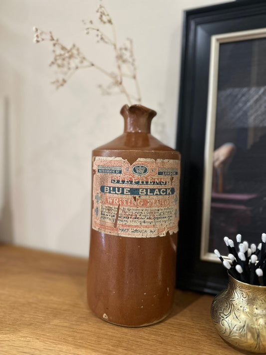 Vintage writing ink with label vase jar