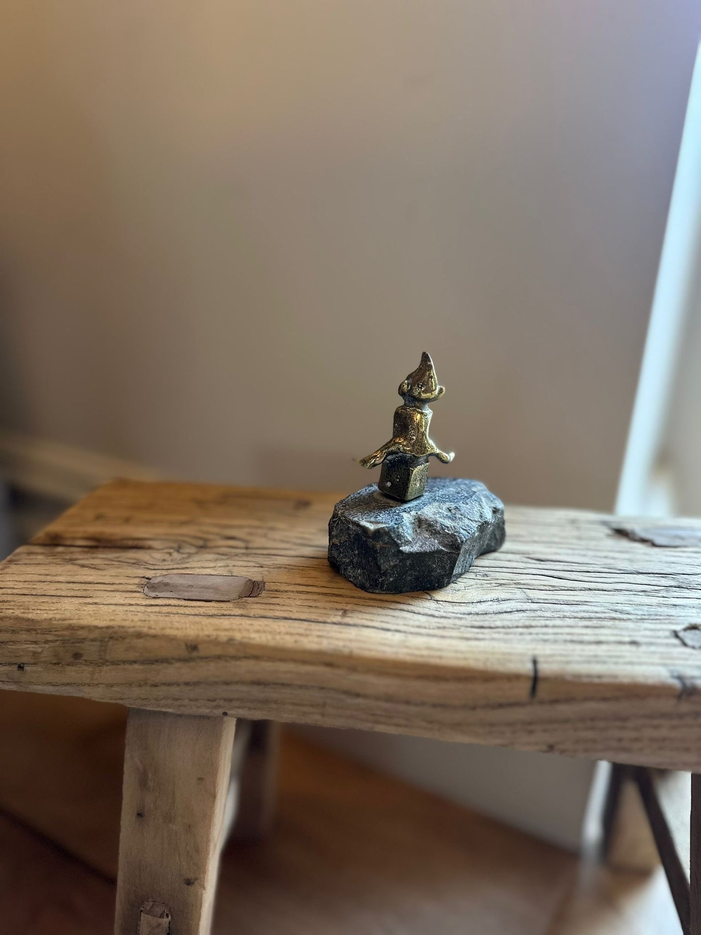 Vintage Pixie paper weight brass & stone