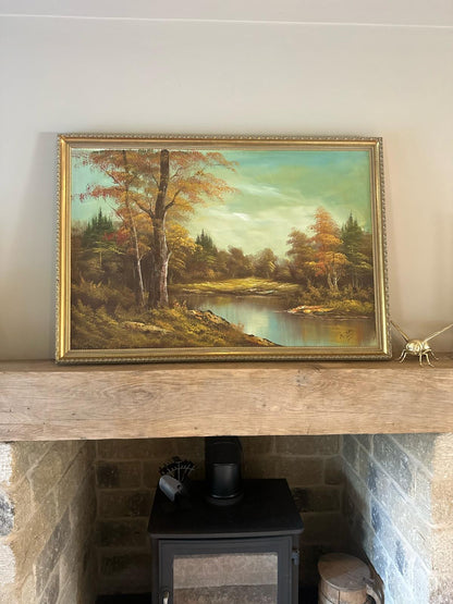 large oil country side scene framed signed