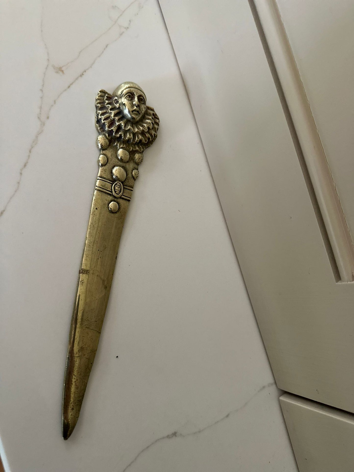 Vintage brass clown letter opener