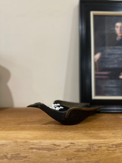 Mid century trinket dish bird black & brass
