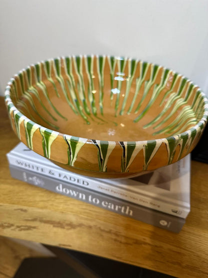 Romanian folk art large bowl glazed stoneware