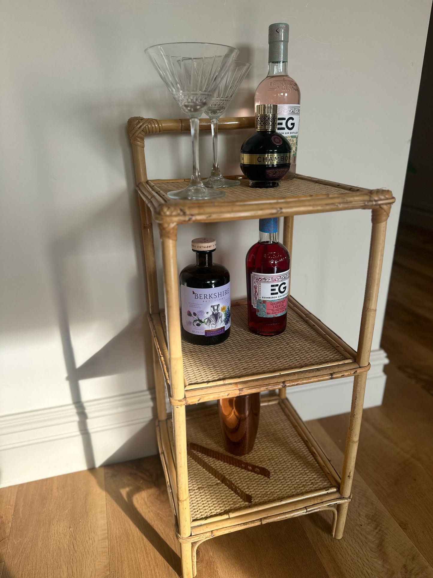 vintage bamboo & wicker side table mini bar