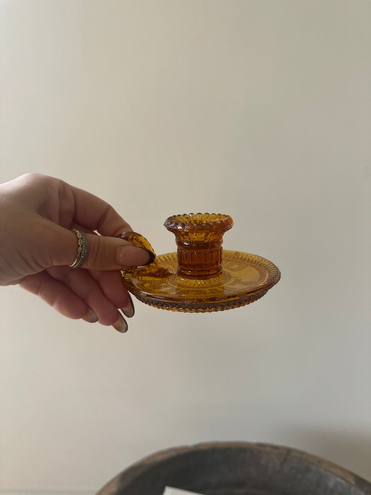 Vintage amber glass chamber stick