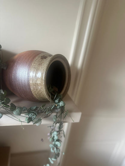 Terracotta & glazed vintage lidded pot