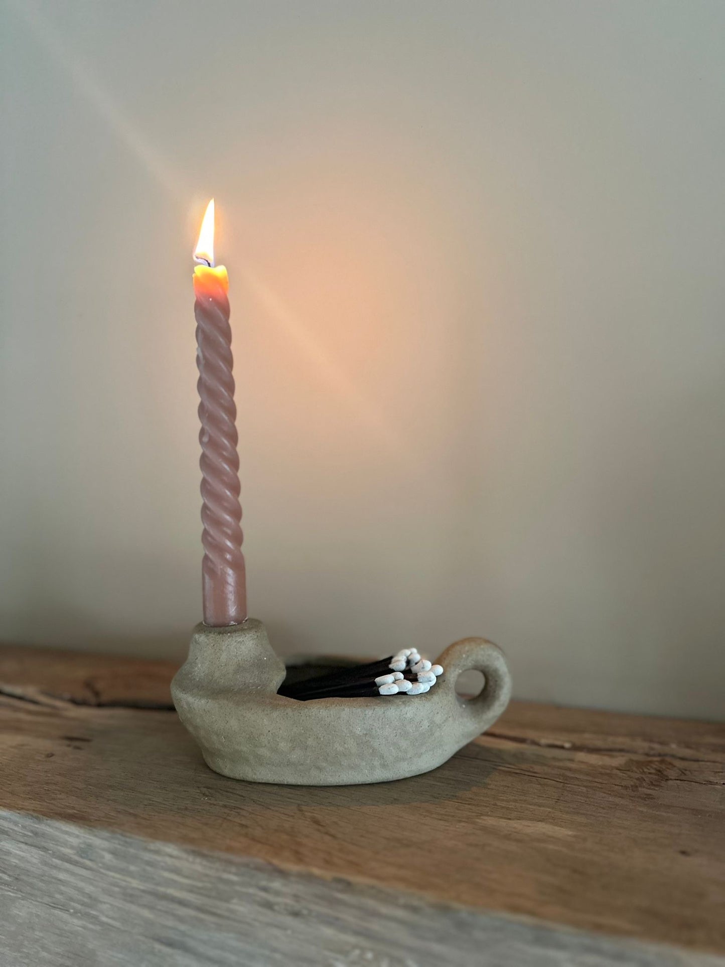 Studio pottery chamber candle & match holder